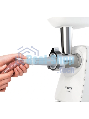 Мясорубка электрическая Bosch MFW2510W белый, 1500 Вт, 1.7 кг/мин, защита от перегрузки, насадки - 3
