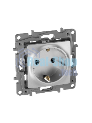 Розетка 672422 Legrand Розетка 2К+З со шторками - немецкий стандарт - винтовые зажимы - 16 А - 250 В - Etika - алюминий