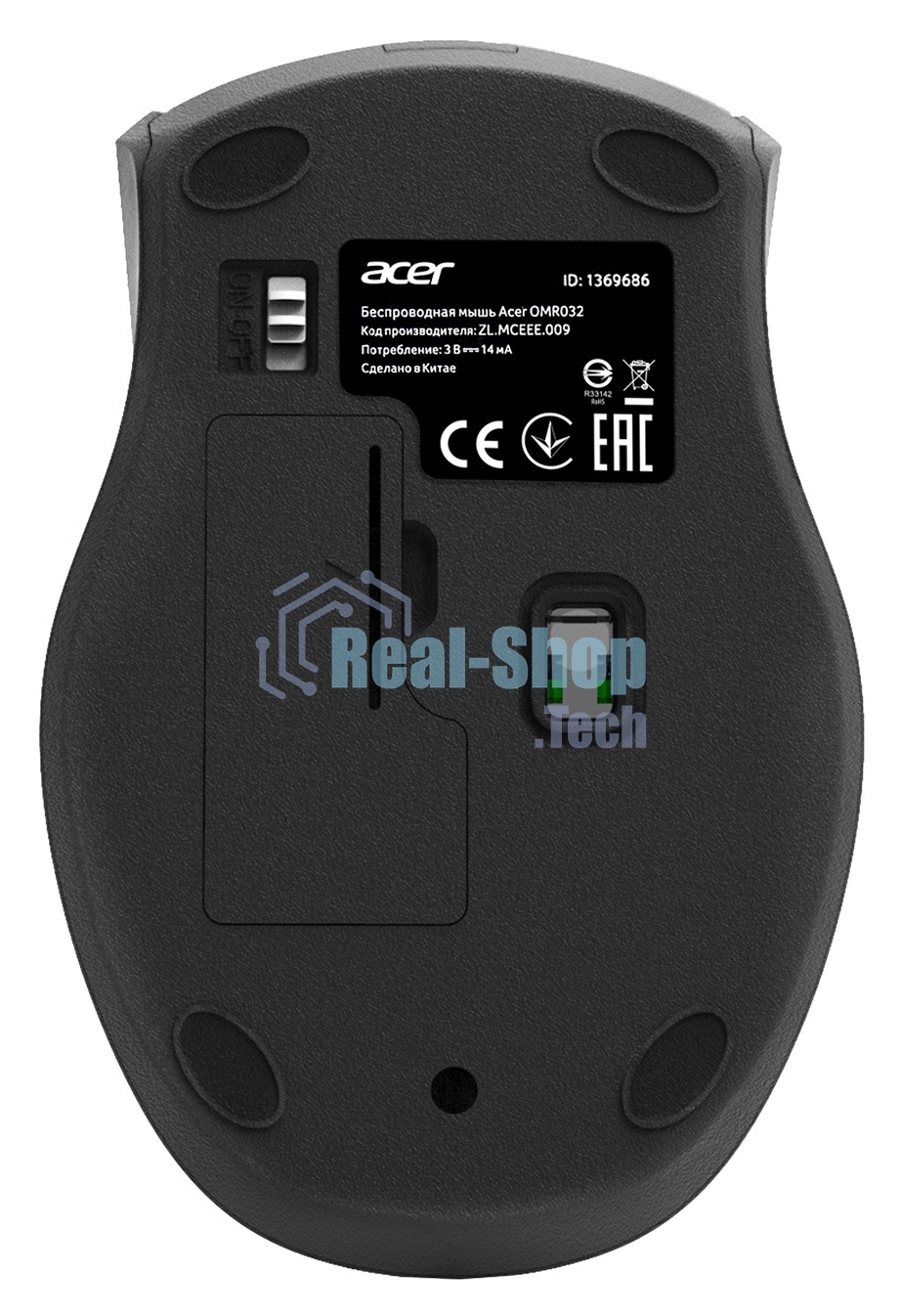 Мышь беспроводная Acer OMR032 черный/красный, 1600 dpi, радиоканал, USB, кнопки - 4