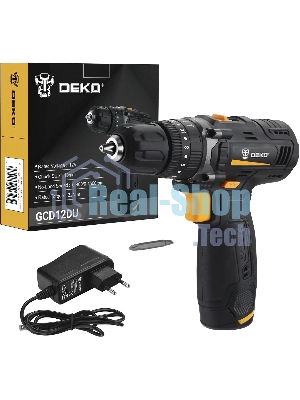 Дрель-шуруповерт Deko GCD12DU, 12 В, 2 Ач, 32 Нм, щеточный, ударный