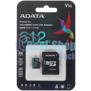 Флеш карта MICRO SDXC 512Gb W/AD. AUSDX512GUI3V30SA2-RA1 ADATA