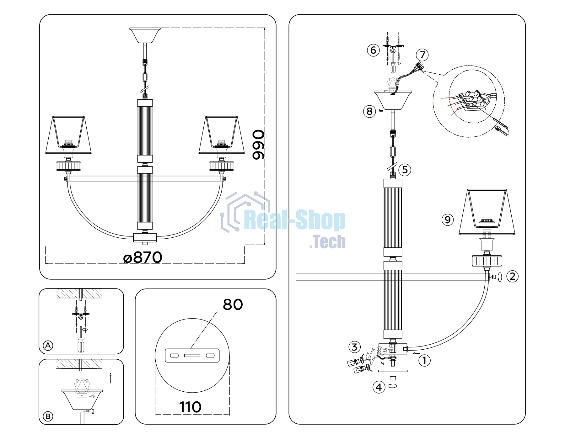 Люстра Ambrella light LH71253/8 BS/WH латунь/белый E14/8 max 40W D870*990