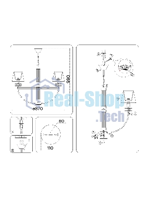 Люстра Ambrella light LH71253/8 BS/WH латунь/белый E14/8 max 40W D870*990