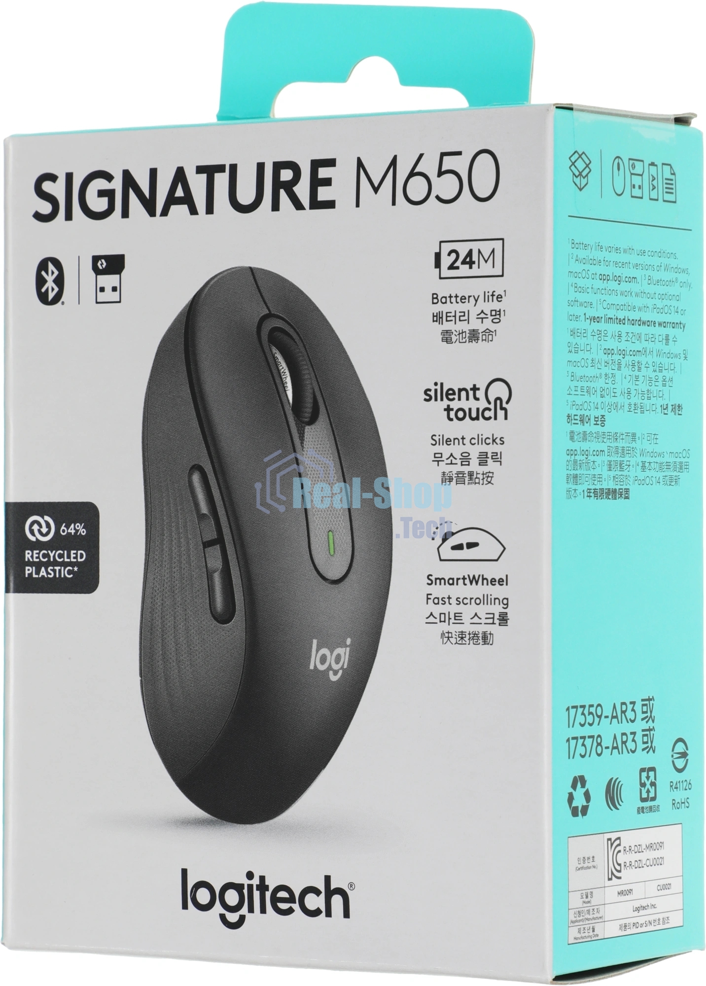 Мышь беспроводная Logitech Signature M650 графитовый, 4000 dpi, радиоканал, Bluetooth, USB, кнопки - 5