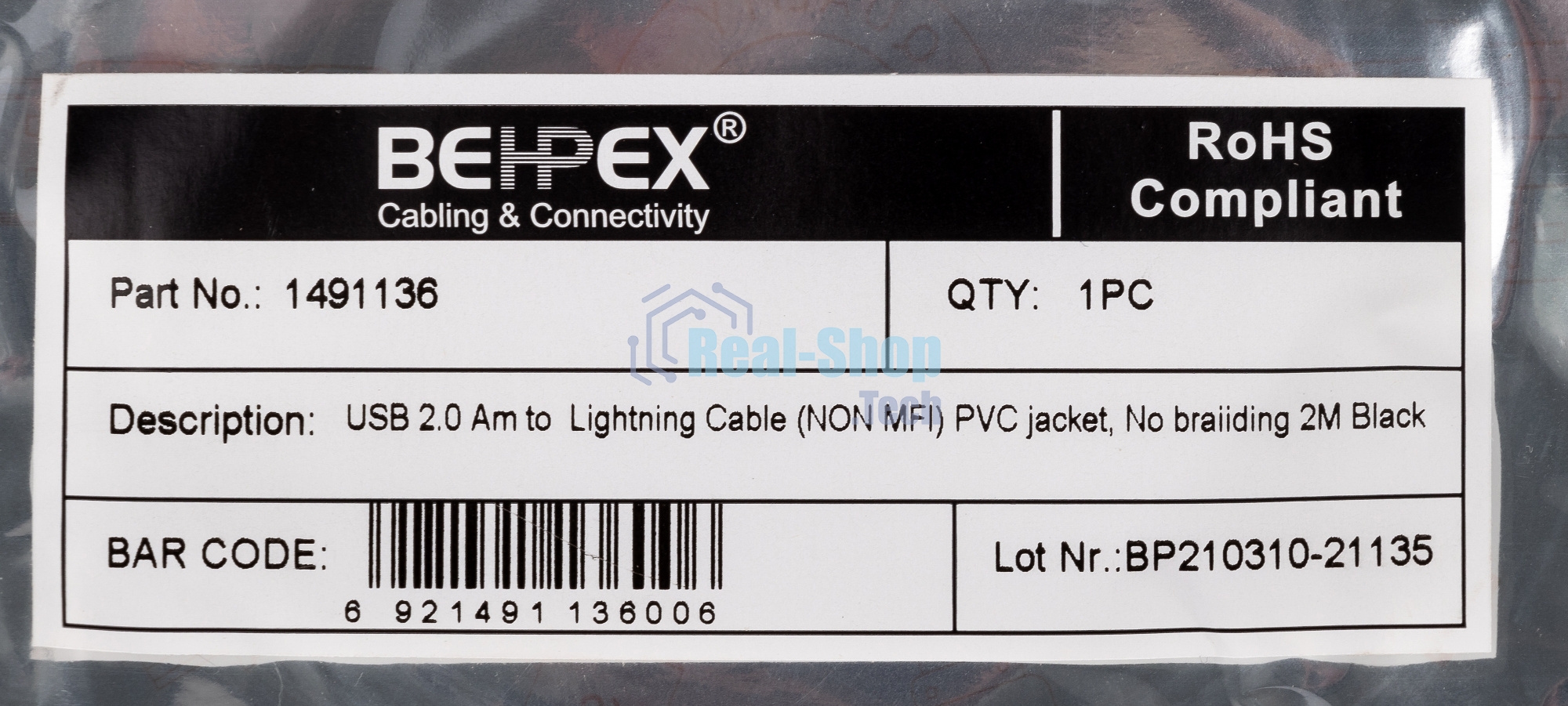 Кабель USB (m)-Lightning (m) 2м черный