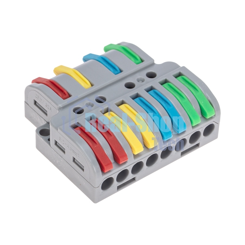 Клемма Rexant СМК 4х2 проходная разветвительная 4 полюса, с монтажной площадкой (1 ввод, 2 вывода на полюс) (20 шт/уп)