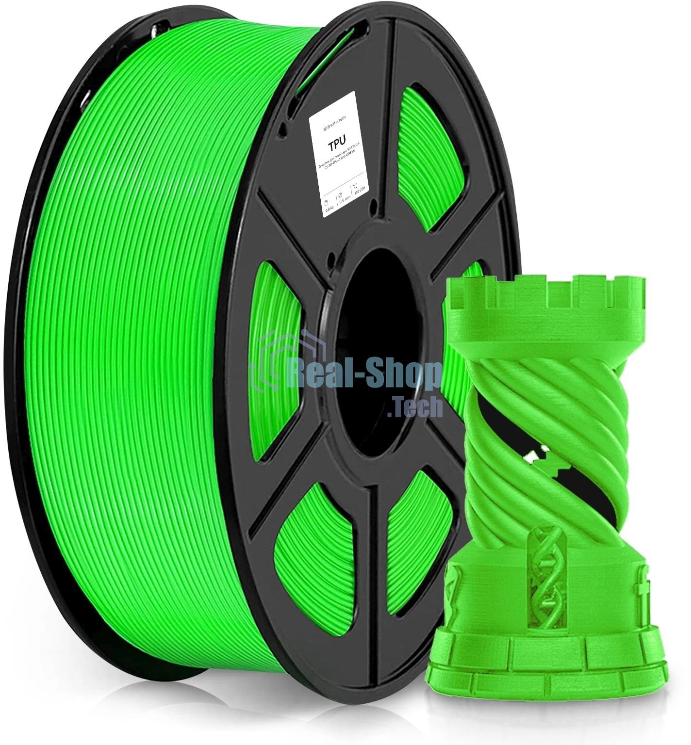 Пластик для принтера 3D Cactus CS-3D-TPU-0.8KG-GREEN TPU d1.75мм 0.8кг 1цв.