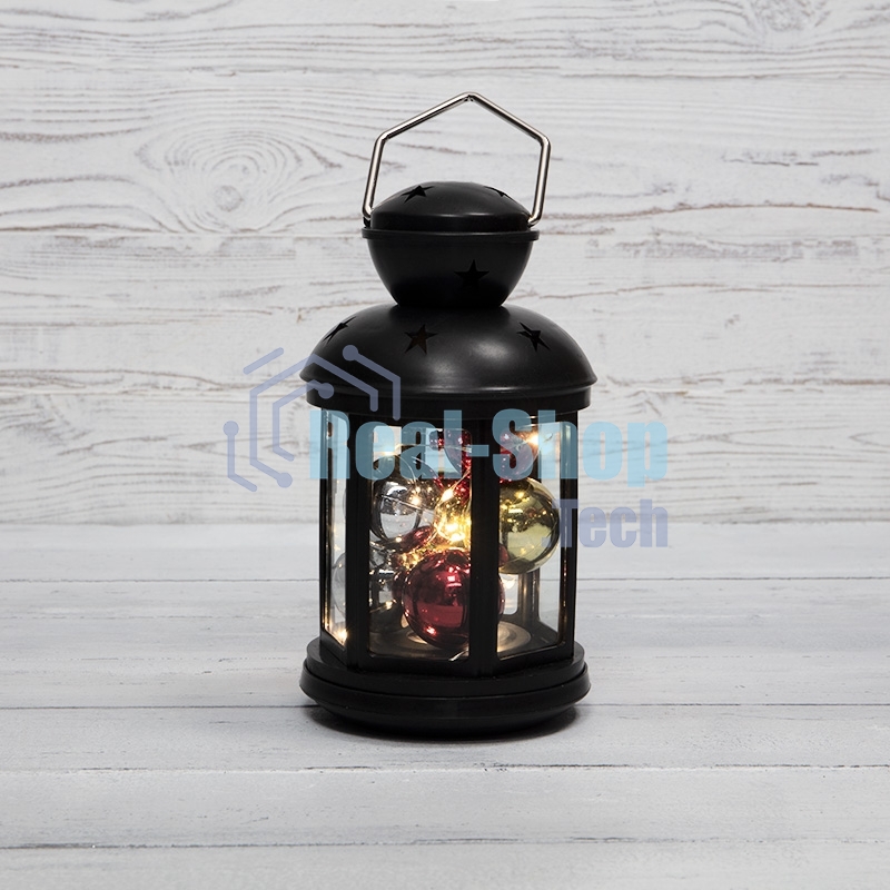 Декоративный фонарь Neon-night с шариками 12х12х20,6 см, черный корпус, теплый белый цвет свечения