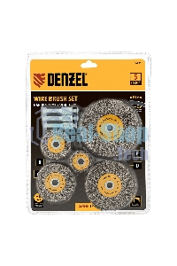 Набор щеток для дрели Denzel 5 Плоских 25-38-50-63-75 мм, шпилька, нерж. вит. проволока