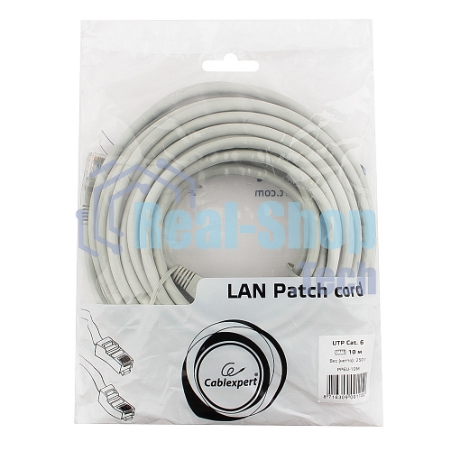 Патч-корд UTP Cablexpert PP6U-10M cat.6, 10м, литой, многожильный, серый