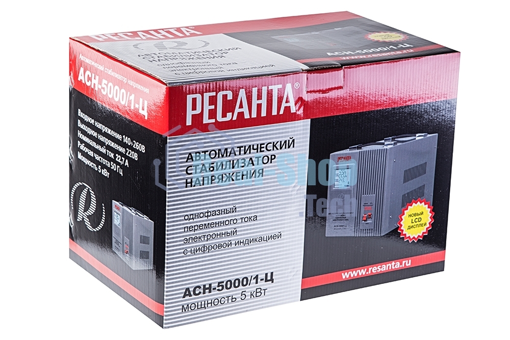 Стабилизатор напряжения АСН-5000/1-Ц 1ф 5кВт IP20 релейный Ресанта 63/6/6