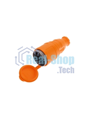 Розетка (колодка) Rexant влагозащищенная с крышкой 4 гнезда COMPACT, с/з, 16А, IP54, каучук, оранжевый