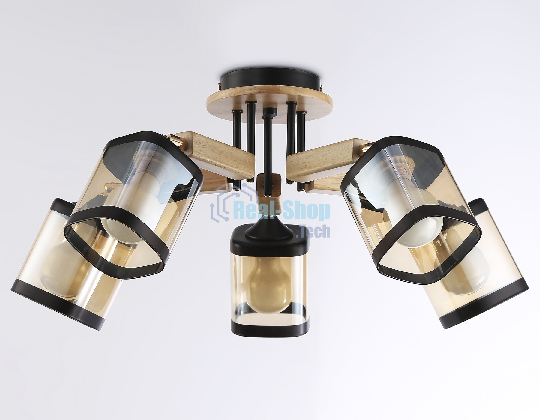 Светильник Ambrella light TR9529/5 BK/GD/TI черный/золото/янтарь E27*5 max 40W D670*260
