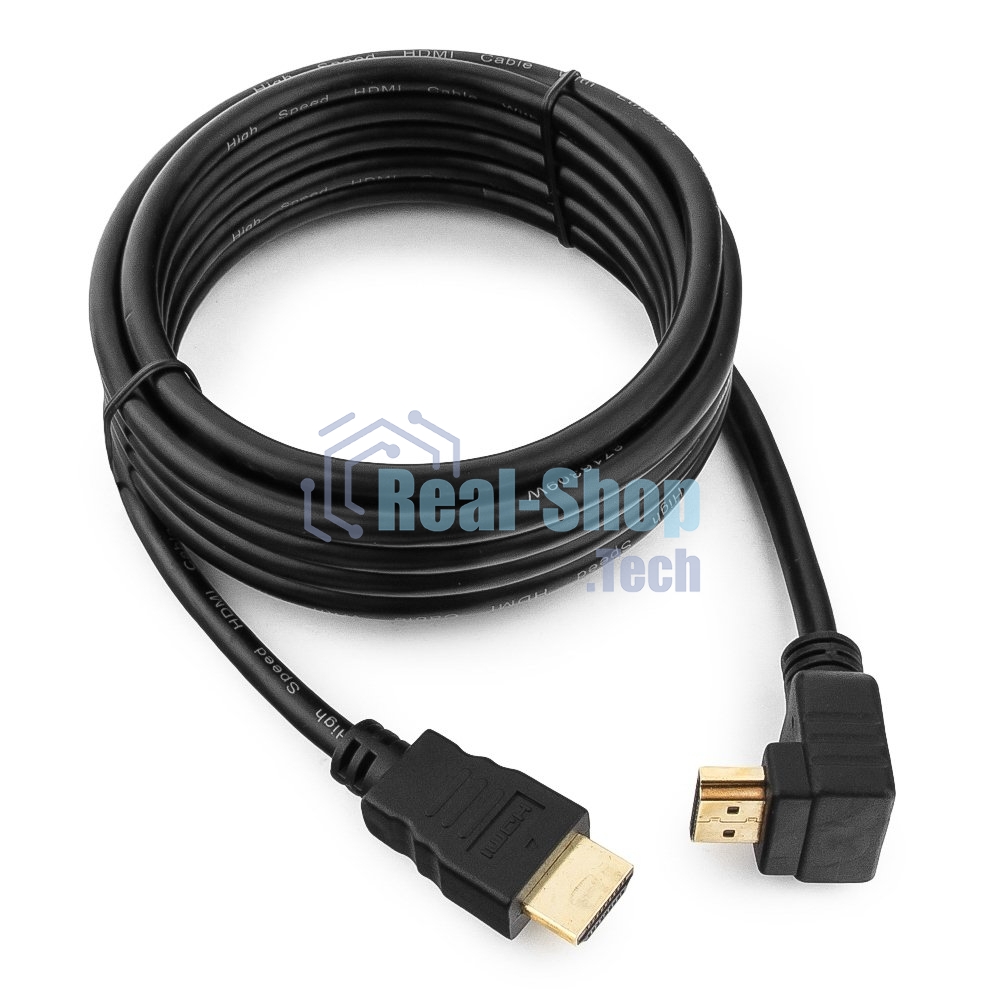 Кабель Cablexpert HDMI CC-HDMI490-10, 19M/19M, v2.0, медь, позол.разъемы, экран, угловой, 3м, черный, пакет
