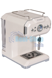 Кофеварка рожковая Hyundai HEM-5300 бежевый/серебристый, исп. кофе - молотый, 1.5 л, 850 Вт, 20 бар