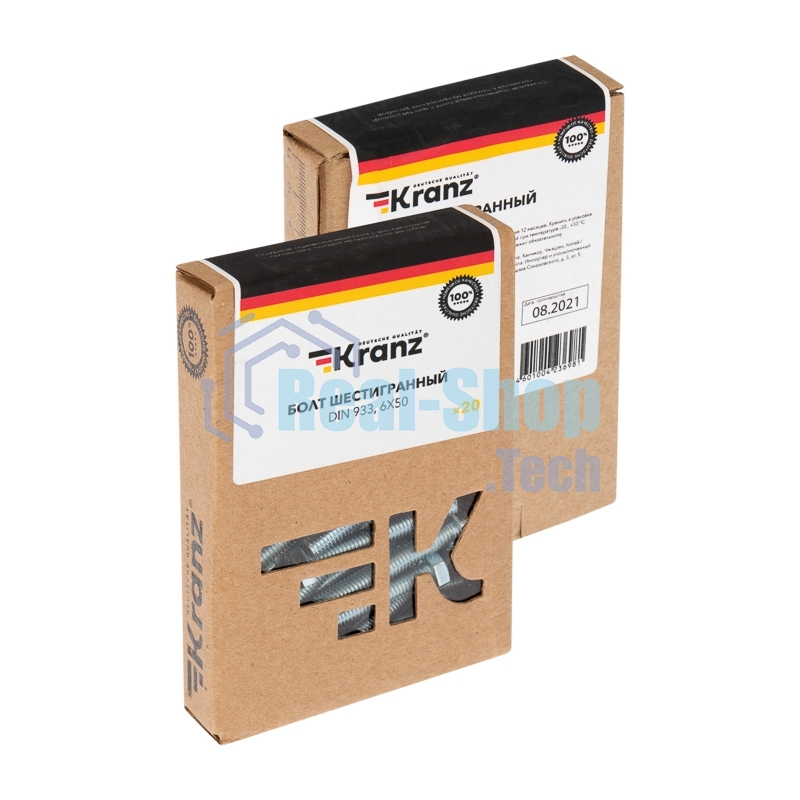 Болт шестигранный Kranz DIN 933, 6х50, упаковка поставщика (24 кг./2 100 шт.)