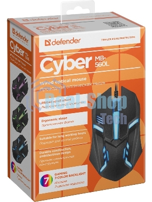 Мышь проводная Defender Cyber MB-560L черный, 1200 dpi, USB, кнопки - 3
