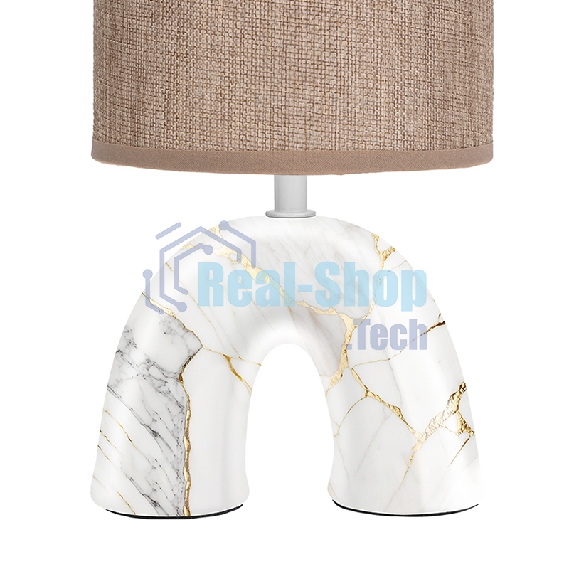 Светильник декоративный настольный Форте, основание дуга под золотой мрамор, бежевый абажур, цоколь Е27, 60Вт