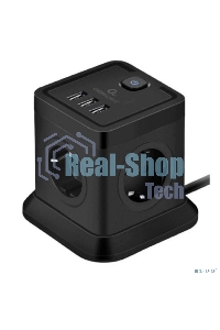 Сетевой фильтр Cablexpert Tower TWR-4-U3-B-2, 4 р, 10А, 3xUSB, 3.1А, 2 м, ур.защиты 2+, черный, коробка
