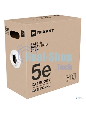 Кабель витая пара Rexant F/UTP, cat.5e, PE, 4х2х0,52 мм, 24AWG, OUTDOOR, SOLID, черный, 305м