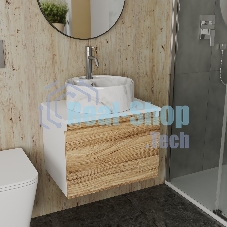 Комплект: тумба Bau Dream Blackwood 60, 1 ящик, Раковина круглая накладная BAU Element D41, мрамор, смеситель Hotel Dream, нерж сталь