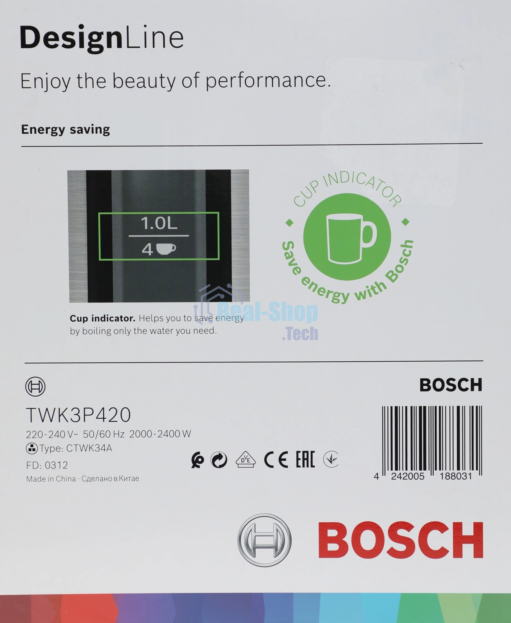 Чайник электрический Bosch TWK3P420 черный, 1.7 л, 2400 Вт, скрытый нагревательный элемент