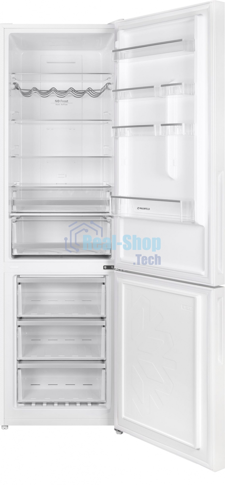 Холодильник Maunfeld MFF200NFW белый глянц. двухкамерный 271/106л морозилка снизу