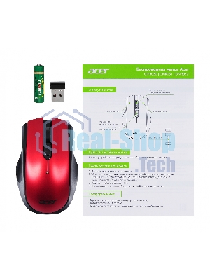 Мышь беспроводная Acer OMR032 черный/красный, 1600 dpi, радиоканал, USB, кнопки - 4