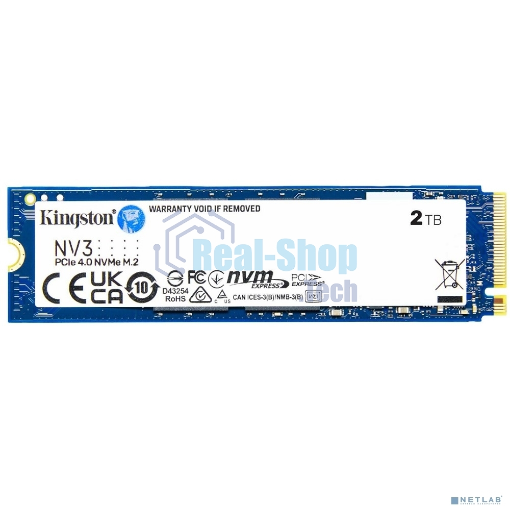 Накопитель SSD Kingston NV3, 2000Gb, M.2 2280, PCIe 4.0 x4, NVMe, R/W 6000/5000
