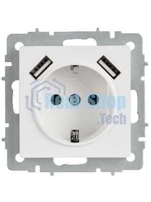 BRITE Розетка 1-местная с заземлением с защитными шторками 16А с USB A+A 5В 3,1А РЮш10-2-БрАБ арктический белый  | BR-R14-16-U21-D31-K91 | IEK