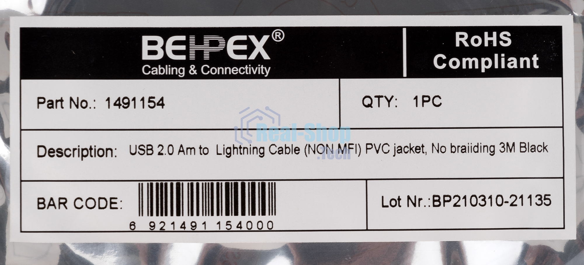 Кабель USB (m)-Lightning (m) 3м черный