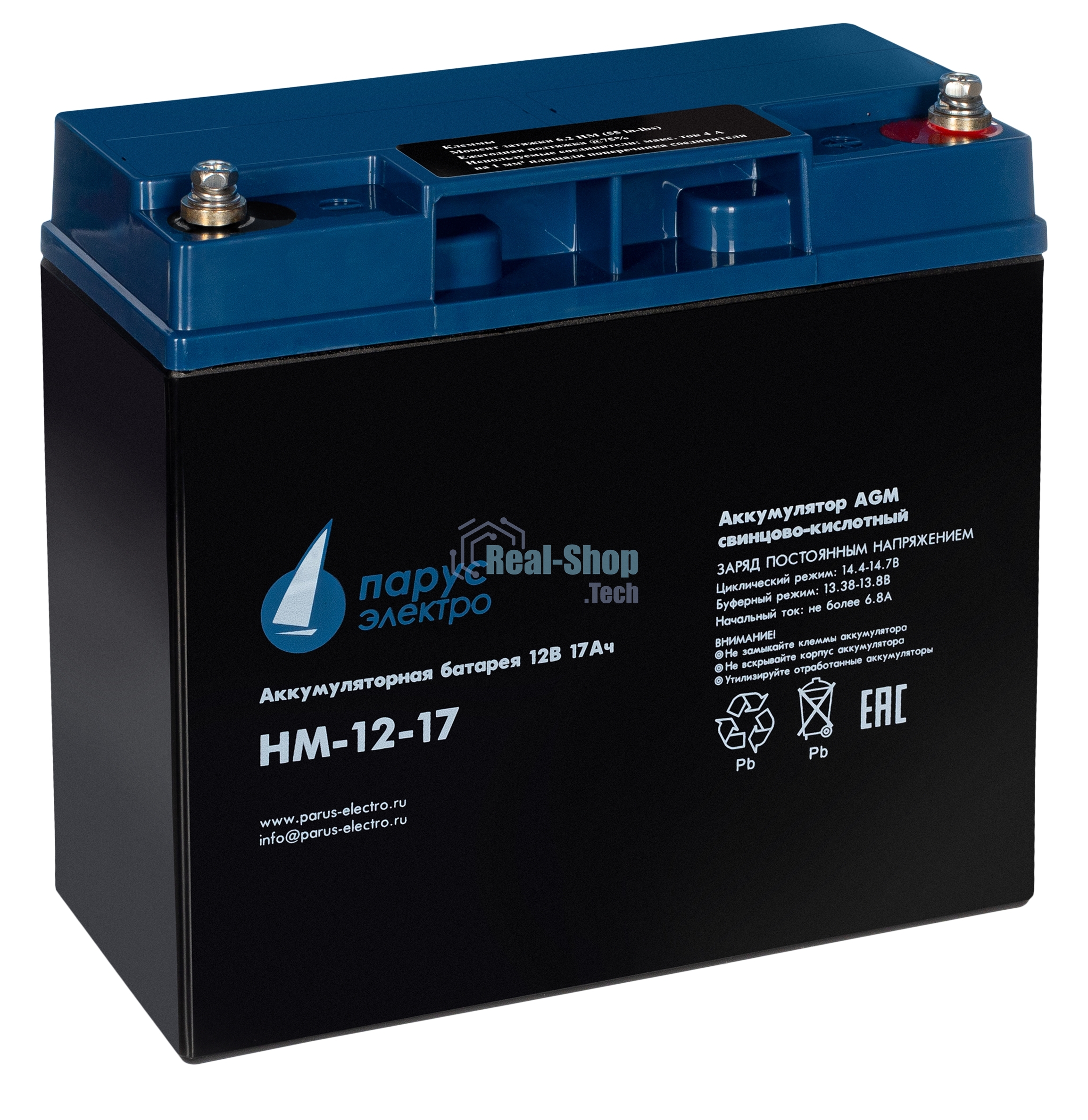 Батарея для ИБП Парус-электро HM-12-17 (AGM/12В/17,0Ач/,болт M5)