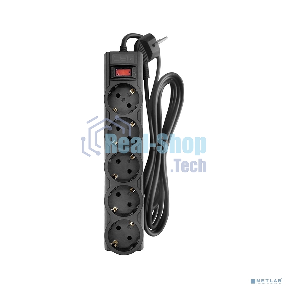 Сетевой фильтр CBR CSF 2505-1.8 Black CB, 5 евророзеток, длина кабеля 1,8 метра, цвет черный (коробка)