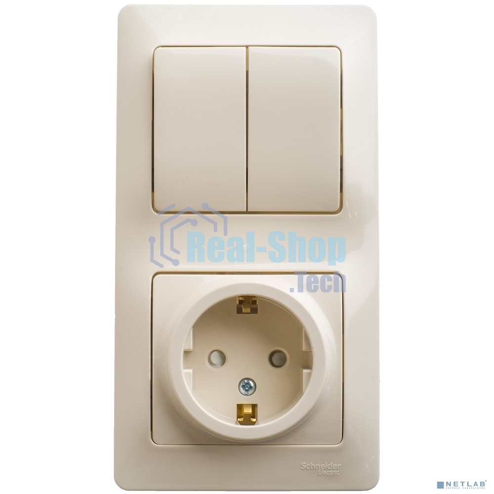 Блок комбинированный GLOSSA розетка защ. шторки с заземл.+ выкл. 2-кл. беж. SchE