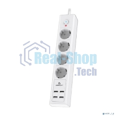 Сетевой фильтр Cablexpert Exnovo EXN-4-U4-W-2, 4 р, 16А, 4хUSB, 3.4A, 2 м, ур.защиты 4+, белый, коробка