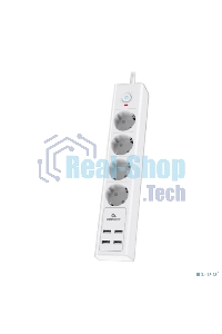 Сетевой фильтр Cablexpert Exnovo EXN-4-U4-W-2, 4 р, 16А, 4хUSB, 3.4A, 2 м, ур.защиты 4+, белый, коробка