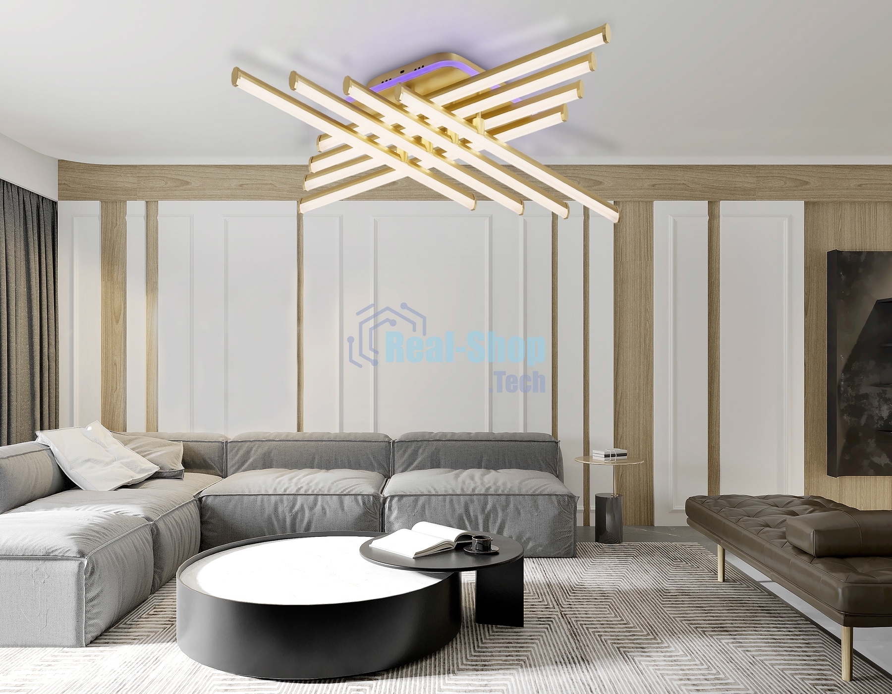 Потолочный светодиодный светильник Ambrella light FL6263 GD золото 115W 3000K-6400K+RGB 810*810*130 (ПДУ ИК)