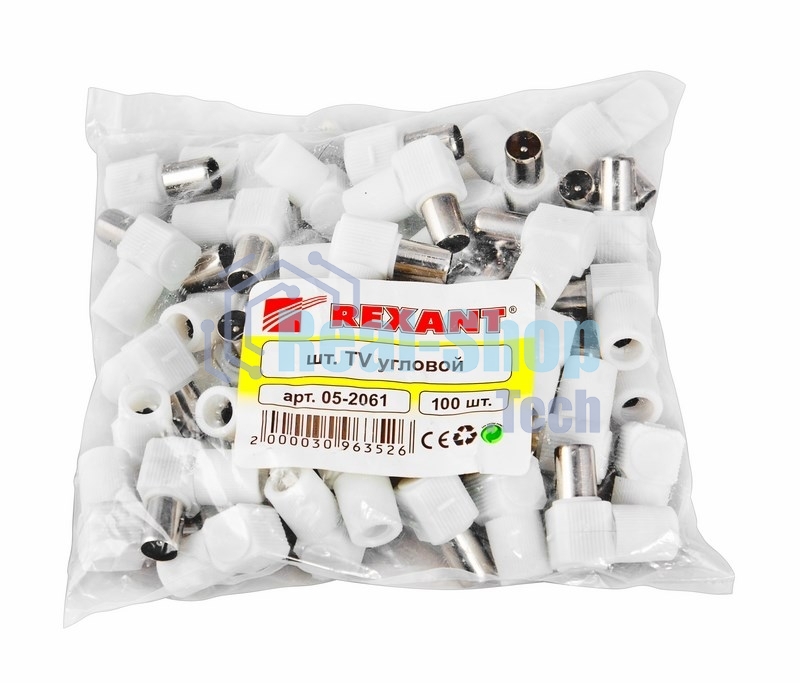 Разъем штекер TV Rexant без пайки белый угловой