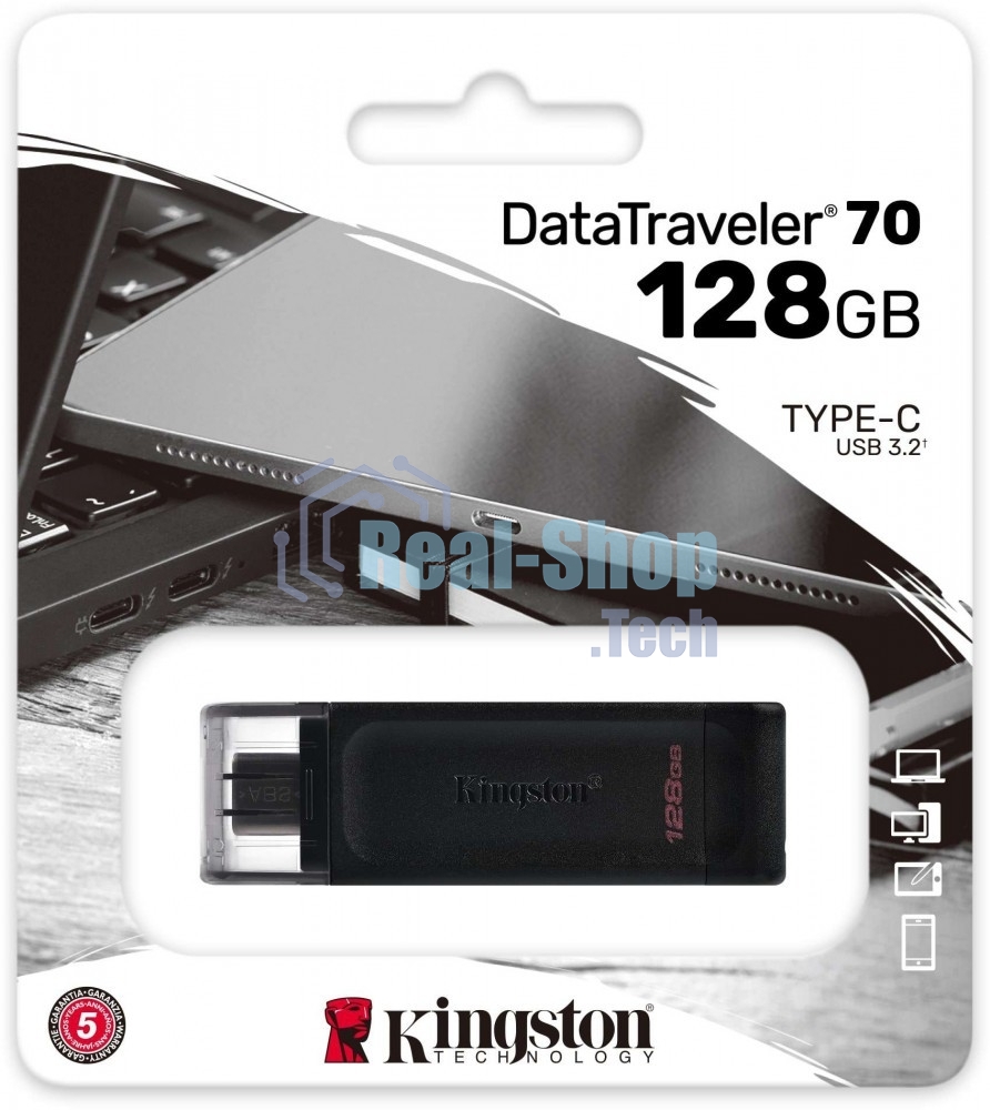 Флешка USB Kingston DataTraveler DT70 (DT70/128Gb), 128Gb, USB Type C, R/W 70/45, черный