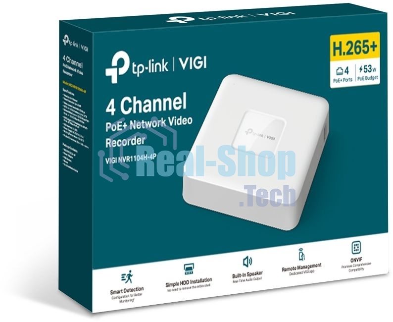 Видеорегистратор 4 Channel PoE Network Video RecorderSPEC: H.265+/H.265/H.264+/H.264, Up to 8MP resolution, Decoding capability/4-ch @4MP,80 Mbps Incoming Bandwidth(up to 4 channels),4× 10/100 Mbps PoE+ Ports, PoE Power 53W, 802.3 af/at,1× SATA Interface(up to 10 T