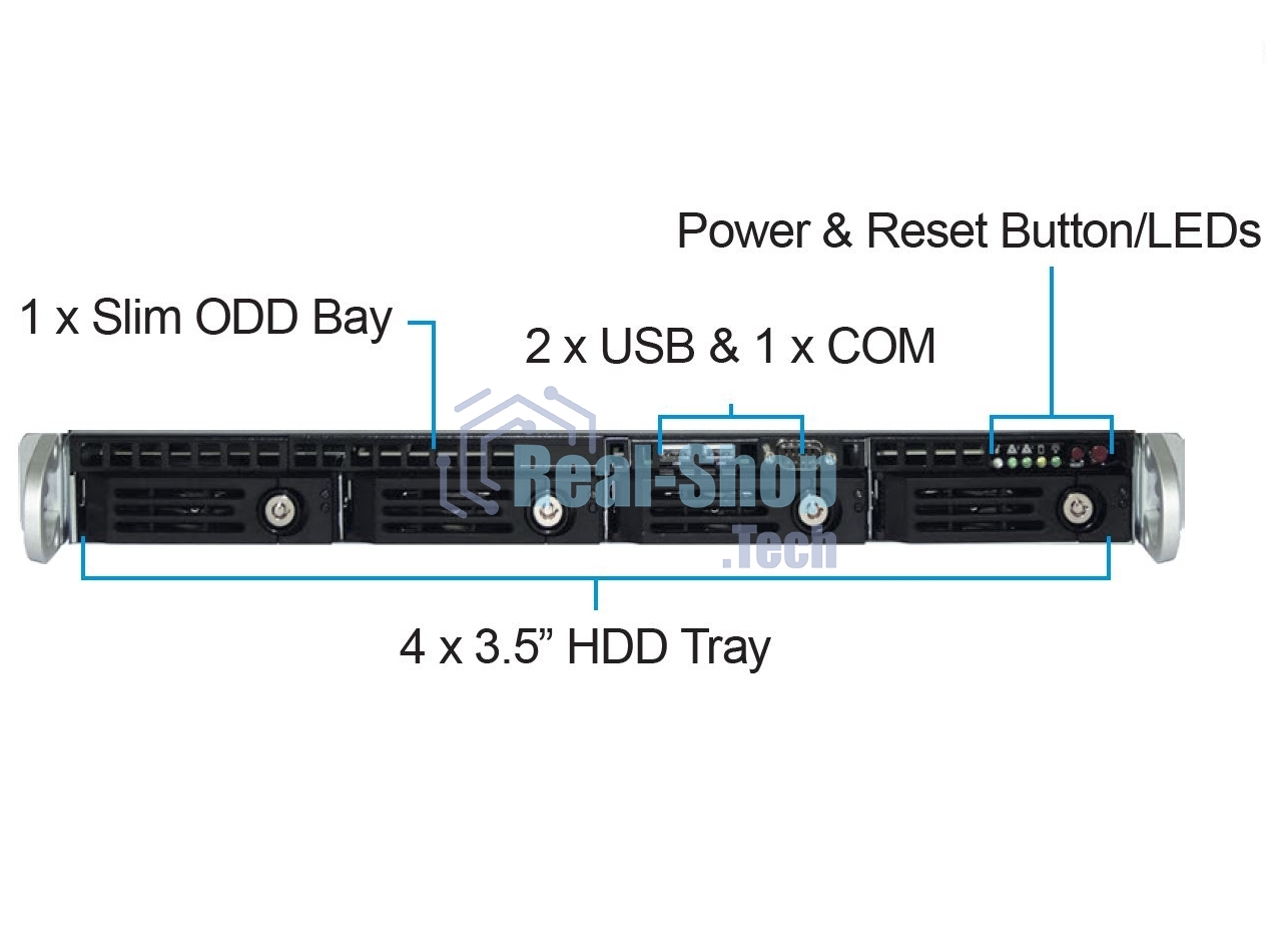 Серверный корпус Ablecom 1U chassis; Mini-ITX, Micro-ATX, ATX MBs; 4 x 3.5'' hsb; 2 x USB; 1 x COM port (Front); 1 x FH expantion slot; 600W (1+1) (80 Plus Platinum); no rails