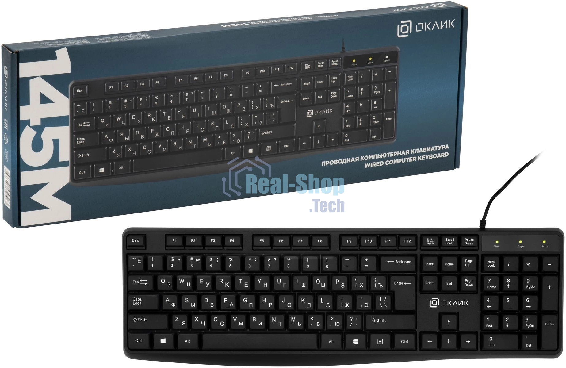 Клавиатура проводная Oklick 145M, USB, черный