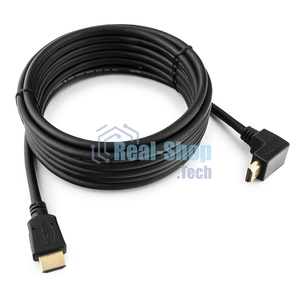 Кабель Cablexpert HDMI CC-HDMI490-15, 19M/19M, v2.0, медь, позол.разъемы, экран, угловой, 4.5м, черный, пакет