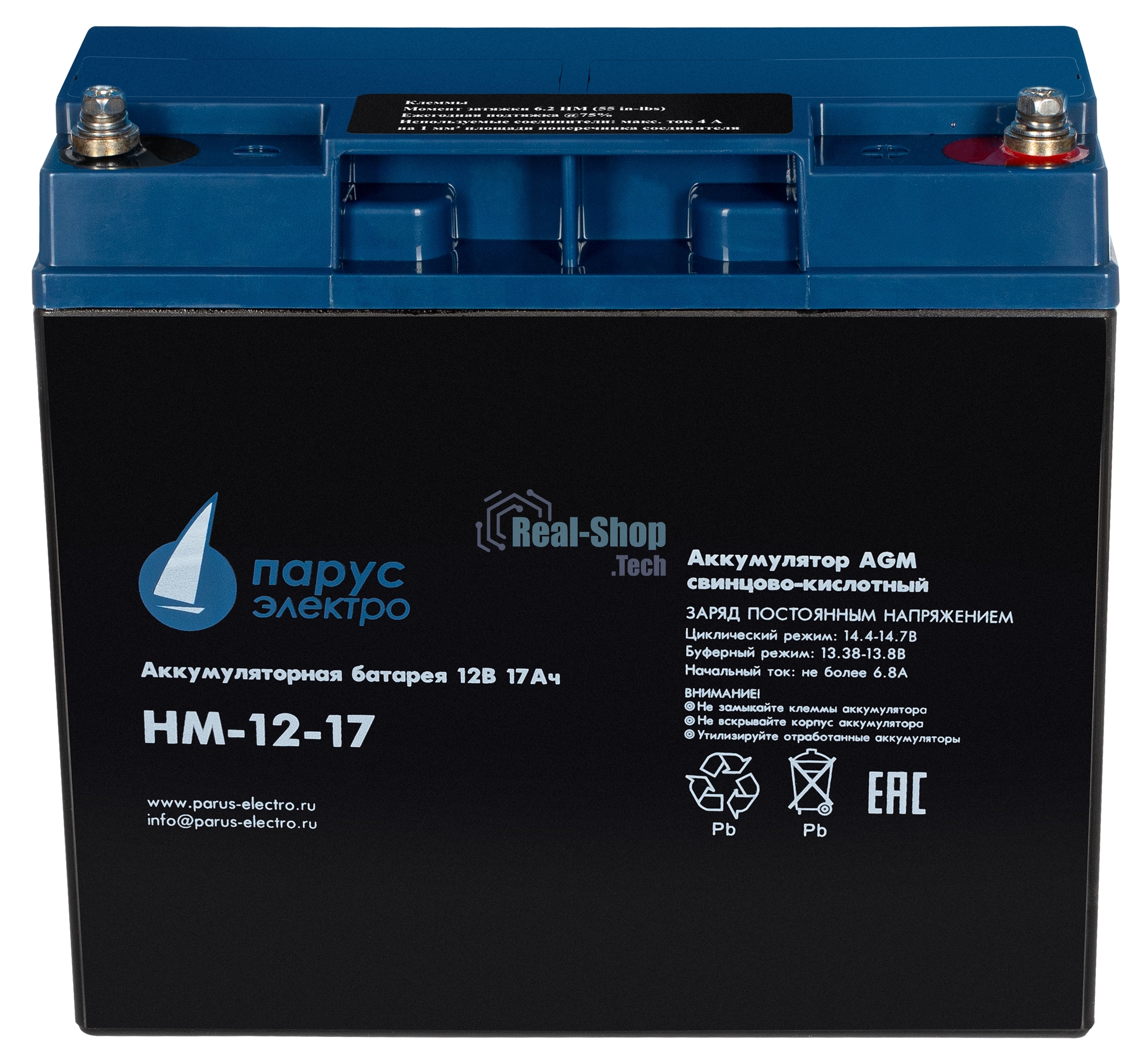 Батарея для ИБП Парус-электро HM-12-17 (AGM/12В/17,0Ач/,болт M5)