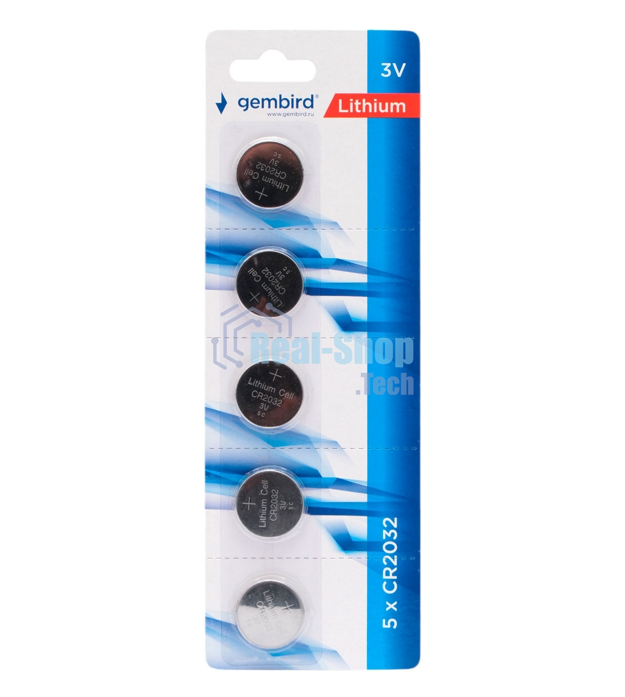 Батарейки литиевые Gembird Gb-CR2032-5B тип CR2032, 5шт, блистер