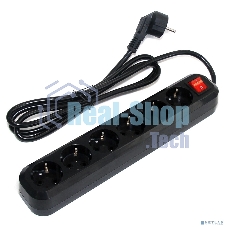 Сетевой фильтр 5bites SP6B-318 6S, 3*1.5 мм2, 16A, ABS, 1.8M, черный