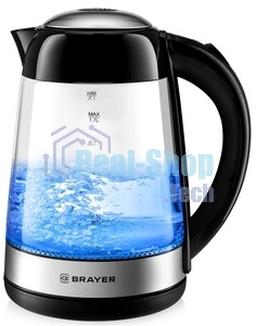 Чайник электрический BRAYER BR1012 2200 Вт, 1.7 л, высококач.стекло, подсвет, автоотключ при закипании