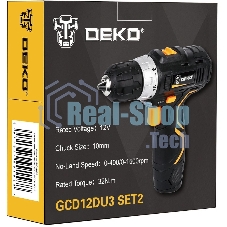 Дрель-шуруповерт аккумуляторная Deko GCD12DU3 SET2 FU-Li-Ion, 12В, 1 АКБ