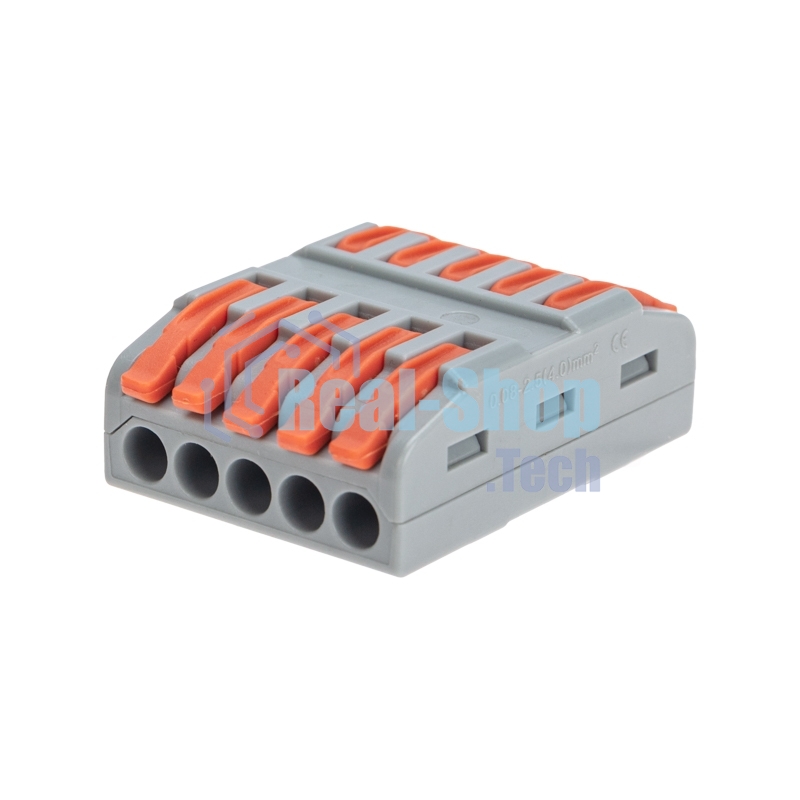 Клемма Rexant СМК 222-425 проходная 5 полюсов (0,08-4мм²), серая (30 шт/уп)