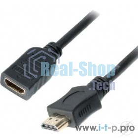 Кабель-удлинитель HDMI Cablexpert CC-HDMI4X-0.5M, 19M/19F, v2.0, позол.разъемы, экран, 0.5м, черный, пакет